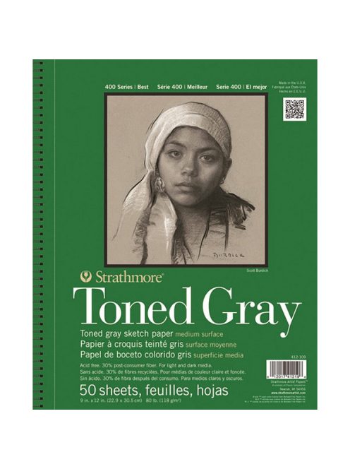 Strathmore 400 Toned Gray Sketch Pad - Szürke 118 gr, 50 lapos, 23x31 cm, spirálkötéses