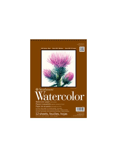 Akvarelltömb - Strathmore 400 Watercolor Pad - 300 gr, 12 lapos, 28x38 cm, spirálkötéses