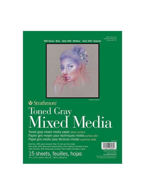 Mixed Media tömb - Strathmore 400 Toned Gray - Szürke 300 gr, 15 lapos, 23x31 cm, ragasztott