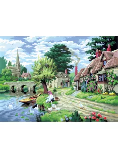 Kifestő készlet számokkal, ecsettel, felnőtteknek - 30x40 cm - Kacsák etetése - Újra kapható!