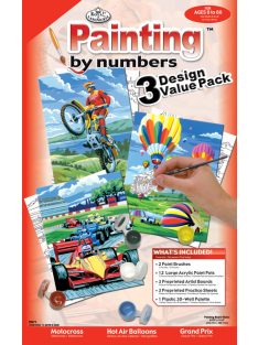   Számozott kifestő készlet 3 az 1-ben - Sportos (Motocross, léghajó, versenyautó)