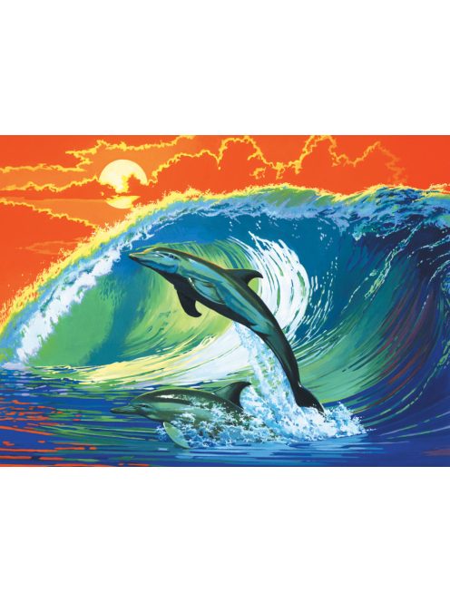 Kreatív hobby - Kifestő készlet vászonra, akrilfestékkel, ecsettel, felnőtteknek - 28x36 cm - Delfin