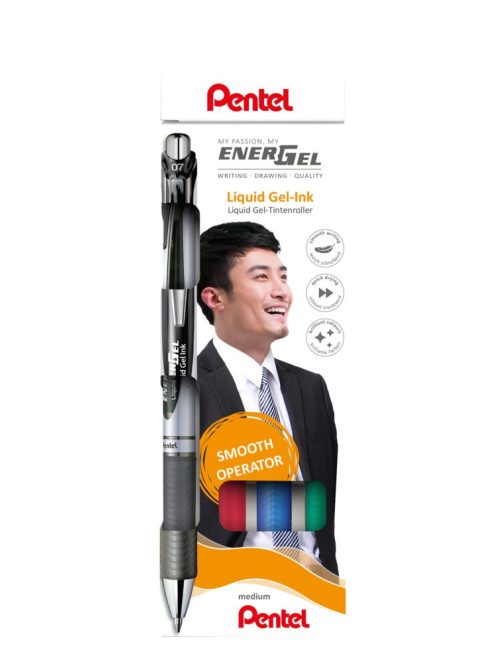 Pentel zselés rollertoll szett EnerGel 0,35 mm 4 db-os - fekete, kék, piros, zöld