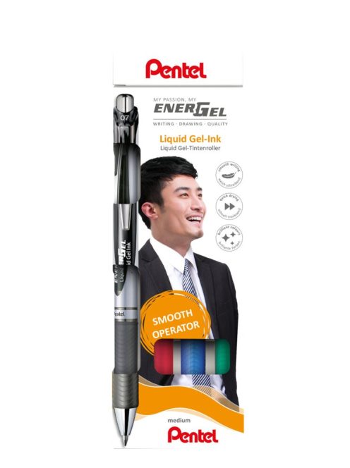 Pentel zselés rollertoll szett EnerGel 0,35 mm 4 db-os - fekete, kék, piros, zöld