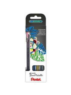   Pentel zselés rollertoll Dual-Hybrid 4 darabos szett - fekete/metálpiros, kék/metálzöld, arany, ezüst