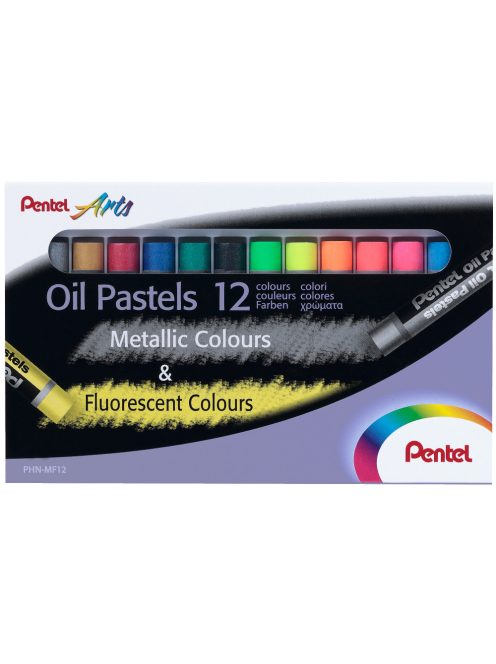 Pentel olajpasztell kréta - Metál színek és Fluoreszkáló színek - 12 db-os  szett