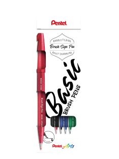   Pentel Brush Sign Pen kalligrafikus hajlékony hegyű ecsettoll szett 4 db-os - fekete, piros, kék, zöld