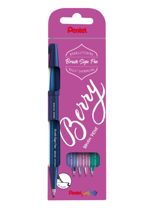 Pentel Brush Sign Pen kalligrafikus hajlékony hegyű ecsettoll szett 4 db-os - tengerkék, türkiz, kékibolya, mályvapink