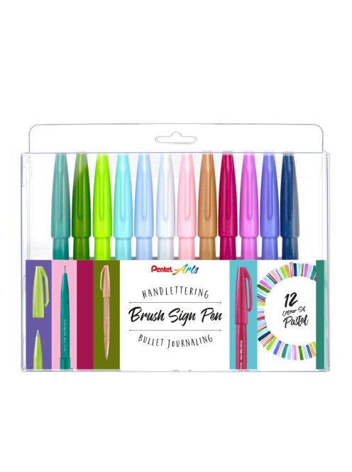 Pentel Brush Sign Pen kalligrafikus hajlékony hegyű ecsetfilc készlet - 12 színű szett, Kiegészítő színek