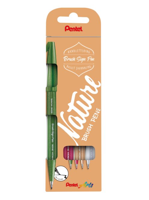 Pentel Brush Sign Pen kalligrafikus hajlékony hegyű ecsettoll szett 4 db-os - olívazöld, burgundi, világosbarna, szürke