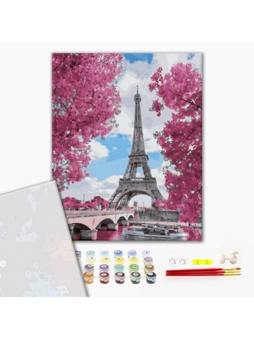 Számozott kifestő készlet vászonra 40x50 cm - Akrilfestékkel, ecsetekkel, felnőtteknek - Párizs, Eif