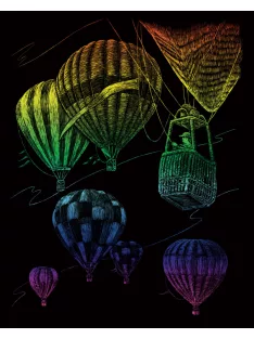   Képkarcoló készlet karctűvel - 20x25 cm - Szivárványos - Hőlégballon