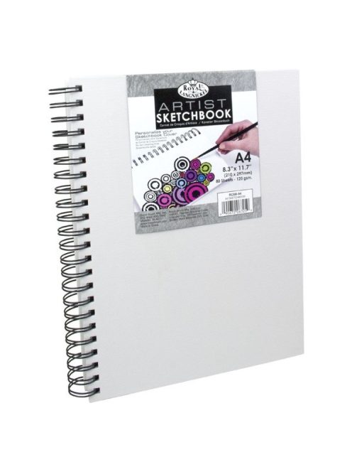 Vázlattömb, személyre szabható, fehér vászonkötéses spirálos - Royal SketchBook A4