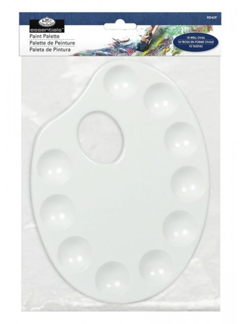 Paletta - fehér ovális műanyag paletta, 10 színkeverő hellyel, egyenkénti csomagolással - 17x23cm