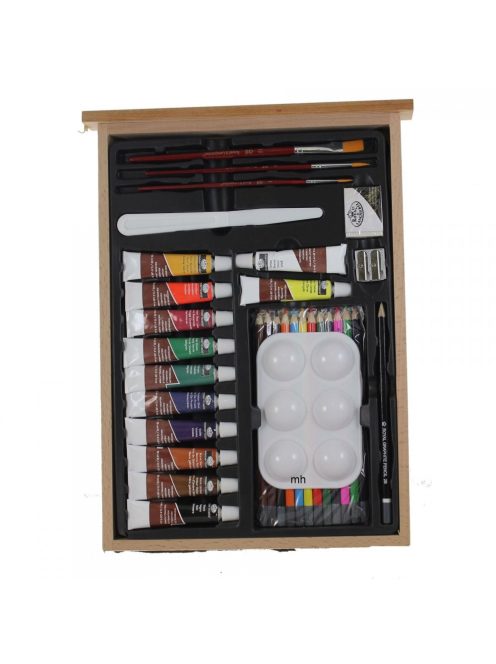 Óriás akril, olaj és akvarell művészkészlet, dobozos asztali, natúr - Royal Mixed Media 104