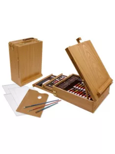 XL akril, olaj és akvarell művészkészlet, dobozos asztali festőállvánnyal, natúr - Royal Mixed Media