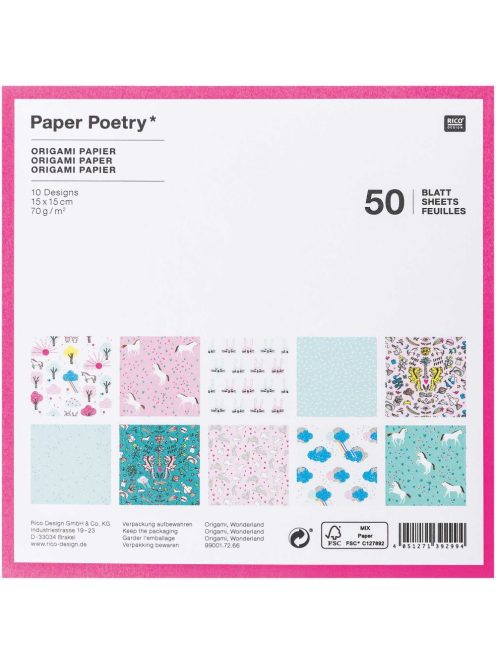 Origami papír 15x15 cm - 50 lapos készlet - Csodák, 10 féle design