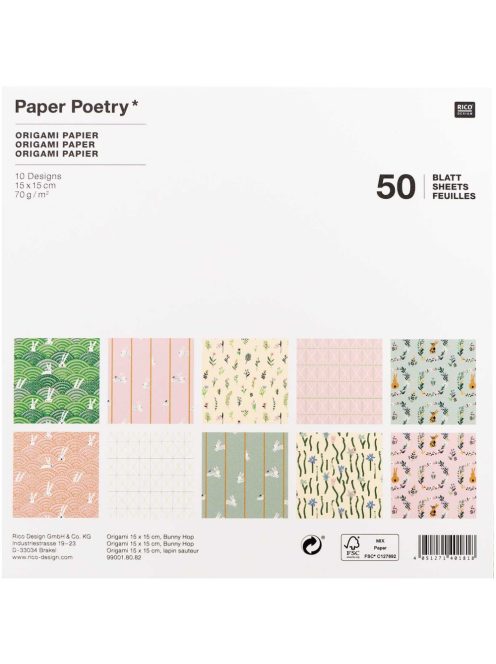 Origami papír 15x15 cm - 50 lapos készlet - Húsvéti motívumok, 10 féle design