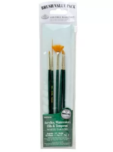 Ecsetkészlet - Gold taklon, vékony hegyes és legyező ecset - 5db - Visszazárható cipzáras ecsettartó