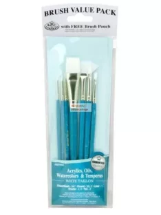 Kreatív hobby - Ecsetkészlet - White taklon, lapos, legyező és kerek - 7 darabos