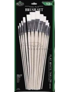   Ecsetkészlet, 12 db-os lapos, hosszú nyelű - Royal White Taklon művészecsetek