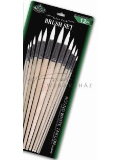   Ecsetkészlet, 12 db-os hegyes kerek, hosszú nyelű - Royal White Taklon művészecsetek