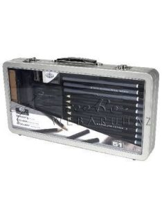   Grafikai rajzkészlet elegáns, füles fémtáskában - Royal - 51 db-os készlet, kb. 35x18x5 cm