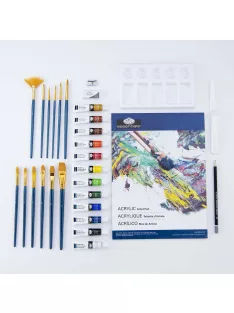 Nagy akrilfestő készlet elegáns kétoldalas átlátszó alumínium táskában - Royal - 31 részes készlet