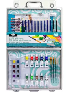 Nagy Mixed-Media készlet elegáns kétoldalas átlátszó alumínium táskában - Royal - 52 részes készlet,