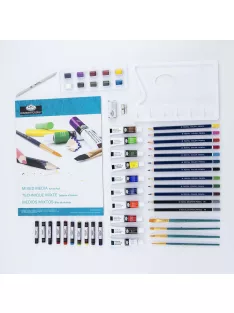 Nagy Mixed-Media készlet elegáns kétoldalas átlátszó alumínium táskában - Royal - 52 részes készlet,