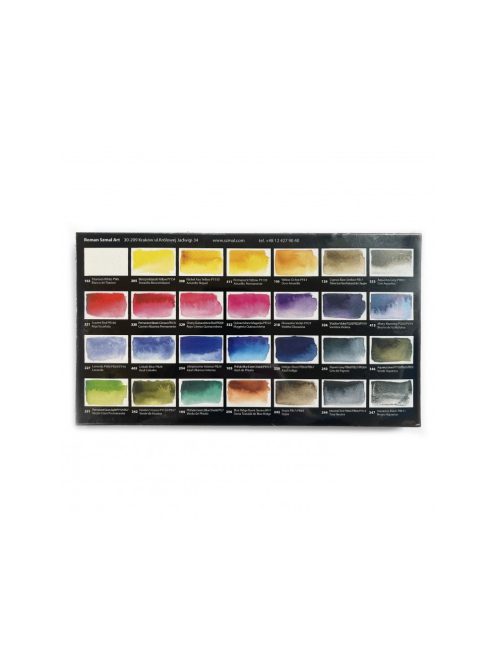 Akvarell művészkészlet, fémdobozban, szilkés - Mona Omrani válogatás, 28 színű - Roman Szmal Aquarius