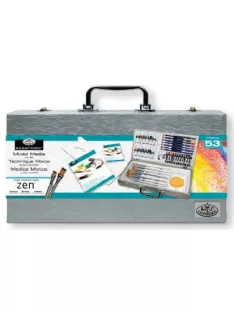   Nagy ZEN művészkészlet elegáns fa táskában, 53 részes szett - Royal ZEN 53, rövidnyelű ecsetekkel