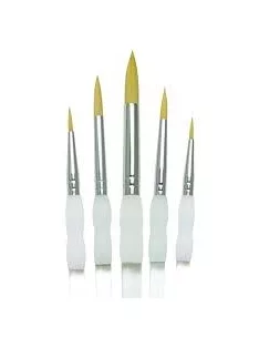 Ecsetkészlet - Gold taklon, kerek hegyes ecsetek - Soft Grip - 5db-os ecsetkészlet