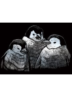   Képkarcoló készlet karctűvel - 13x18 cm - Ezüst - Pingvinek