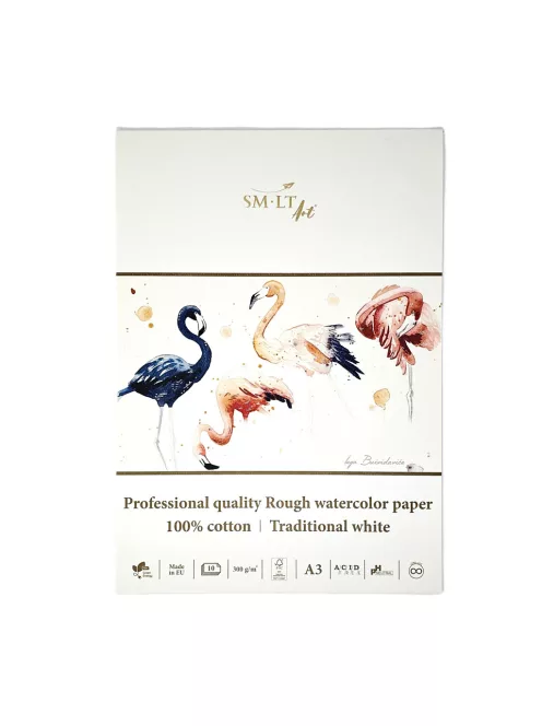 Akvarelltömb - SMLTArt Professional Watercolor 300gr, 100% pamut, érdes felületű - 10 lapos művésztömb A3-as méretű