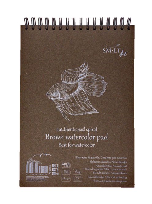 Vázlattömb - SMLT Brown watercolor authenticpad, spirálos - barna, 280gr, 20 lapos A5