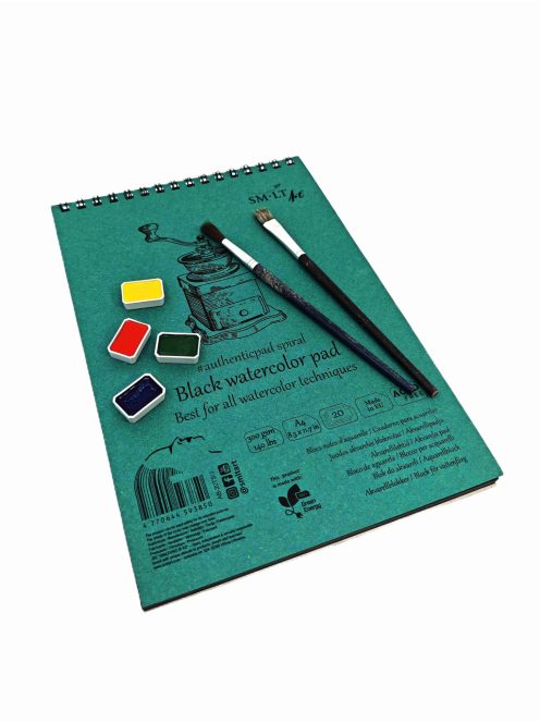 Vázlattömb - SMLT Black watercolor authenticpad, spirálos, mikroperforált - fekete, 300gr, 20 lapos A5