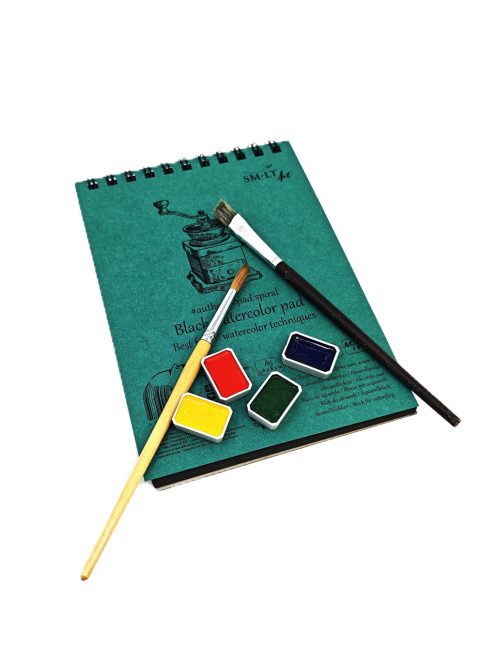 Vázlattömb - SMLT Black watercolor authenticpad, spirálos, mikroperforált - fekete, 300gr, 20 lapos A5
