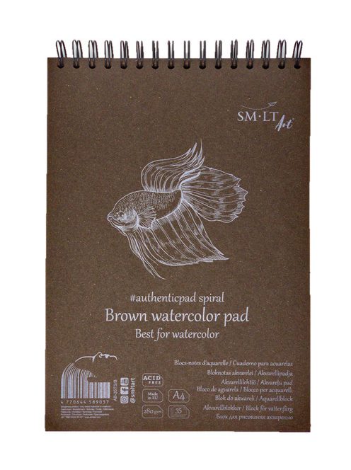 Vázlattömb - SMLT Black watercolor authenticpad, spirálos, mikroperforált - fekete, 300gr, 20 lapos A4