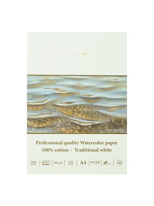 SMLT PRO Akvarelltömb, 100% pamut, varrott, 308g 10 lapos, 28x20 cm varrott
