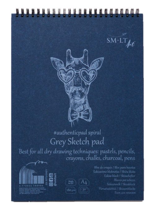 Vázlattömb - SMLT Grey Sketch authenticpad, spirálos, mikroperforált - szürke, 180gr, 30 lapos A4