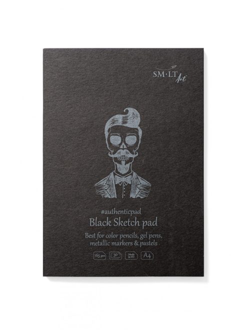Pasztelltömb, fekete - SMLT Black Sketch Pad Authenticpad 165gr - 30 lapos A4, ragasztott