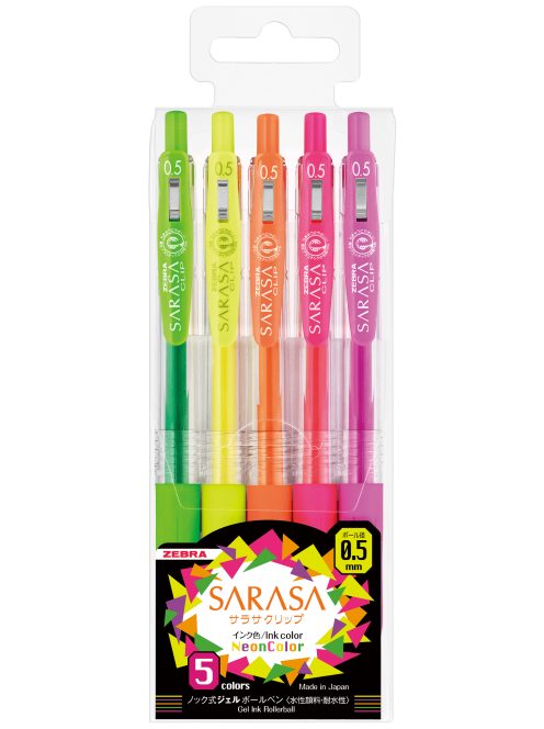 Zebra Sarasa Zselés toll Készlet - 0,5mm Neon Set - 5 db