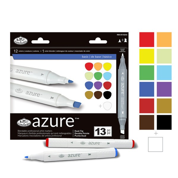 Filctoll készlet, AZURE Premium Marker, 12+1 db-os - Alapszínek