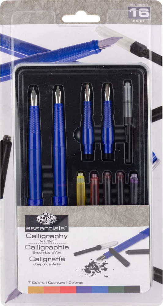 Kalligráfia készlet, 16 részes - Tölthető/patronos tollkészlet 4 különböző méretű tollheggyel és 10 színes patronnal kalligráfiához, tusrajzhoz