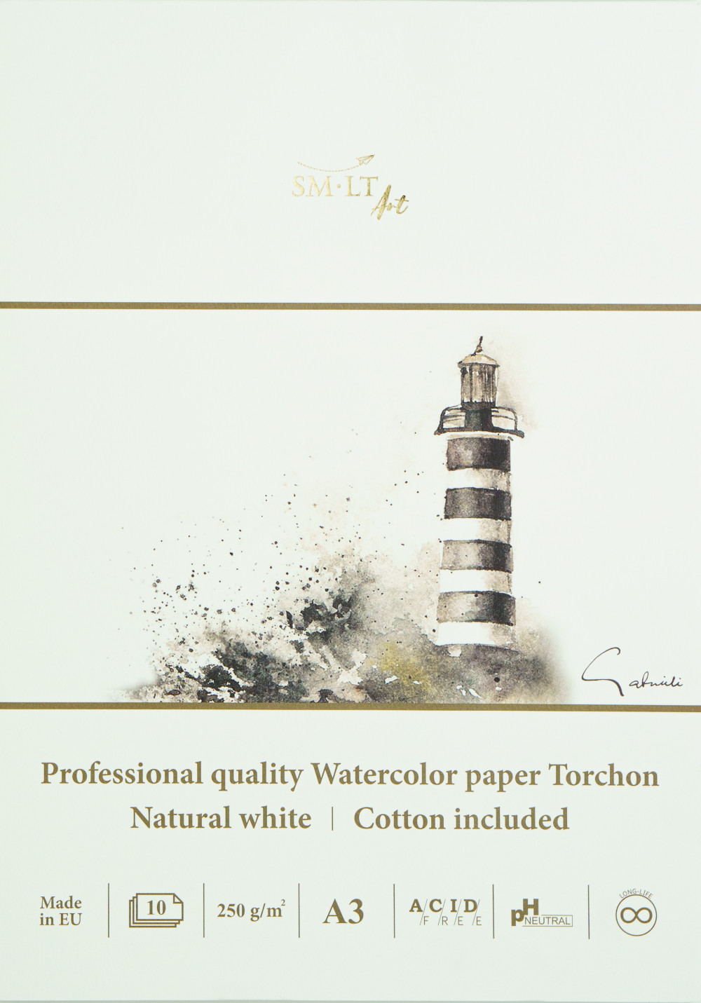 Akvarelltömb - SMLTArt Professional Watercolor Torchon 250gr, 10 lapos művésztömb, A3